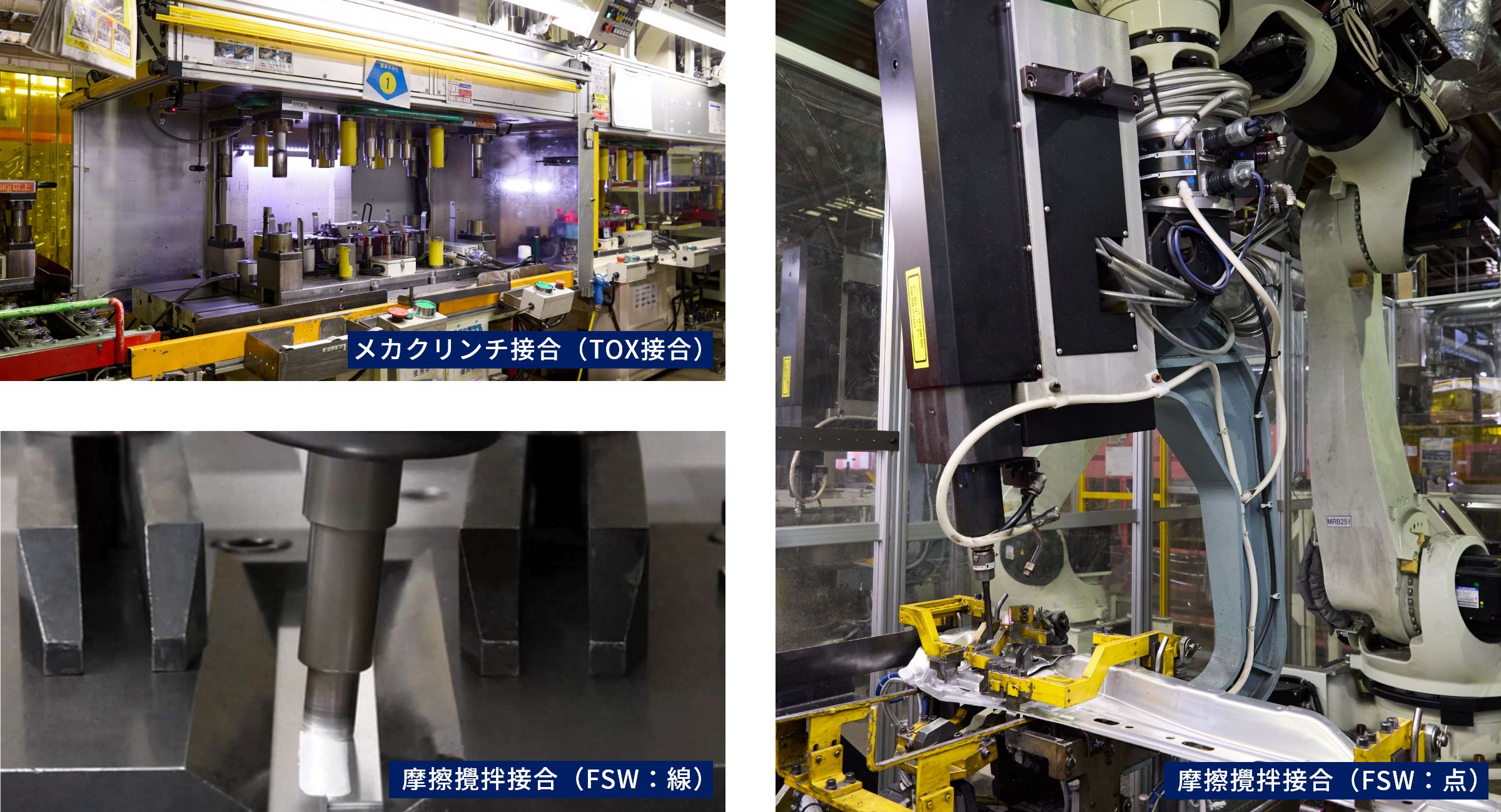 メカクリンチ接合（TOX接合） 摩擦攪拌接合（FSW：線） 摩擦攪拌接合（FSW：点）